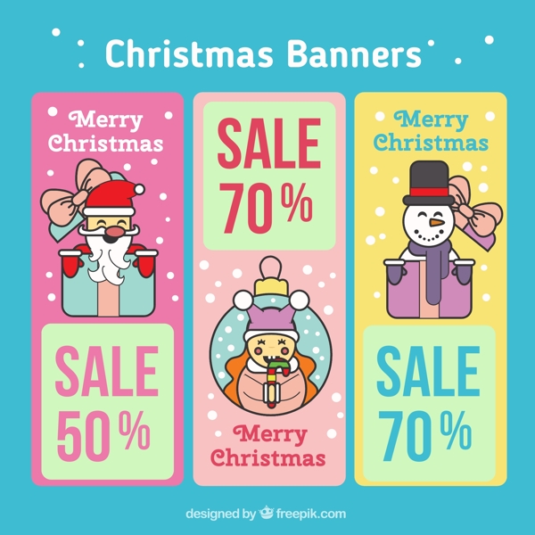 3款卡通圣诞节促销banner矢量图