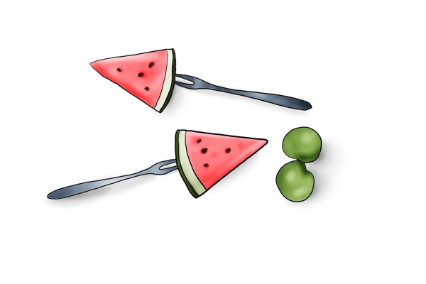 夏季水果手绘西瓜和李子元素