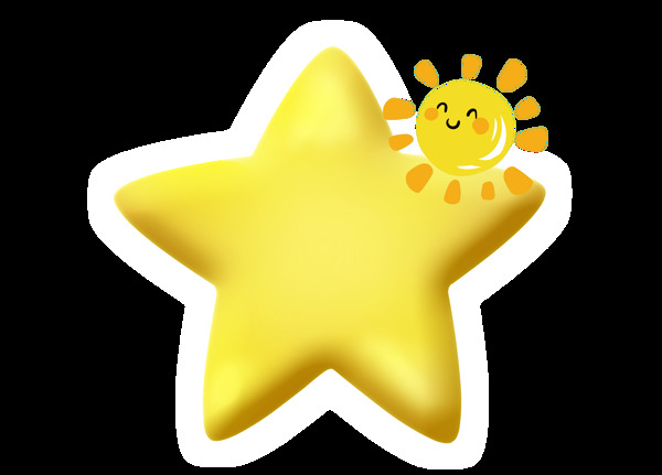 矢量手绘黄色星星与太阳