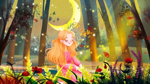 創(chuàng)意手繪唯美治愈森林公主插畫