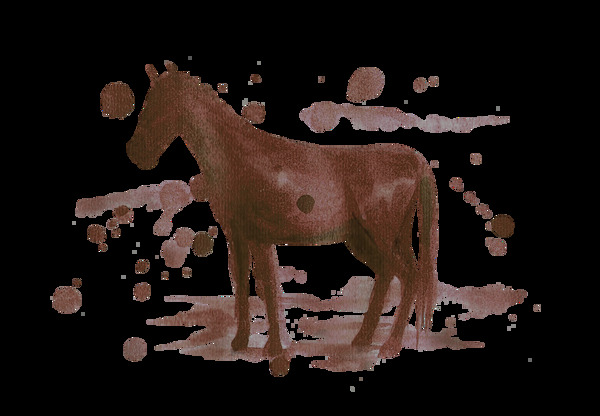 手绘水墨咖啡色马装饰图案素材