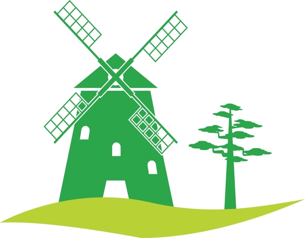 绿色卡通荷兰风车图片