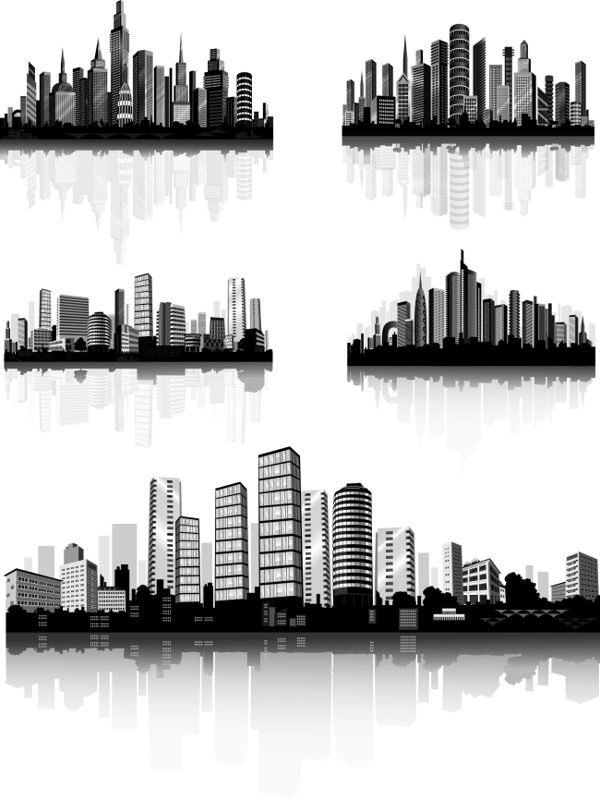 繁华城市剪影插画