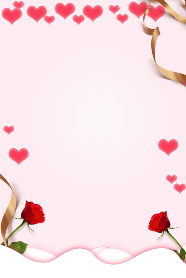 情人节漂浮爱心玫瑰花丝带广告背景