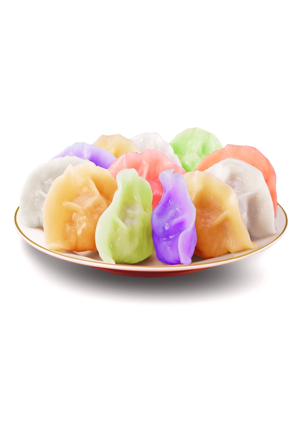 一盤五顏六色的餃子節(jié)日喜慶美味