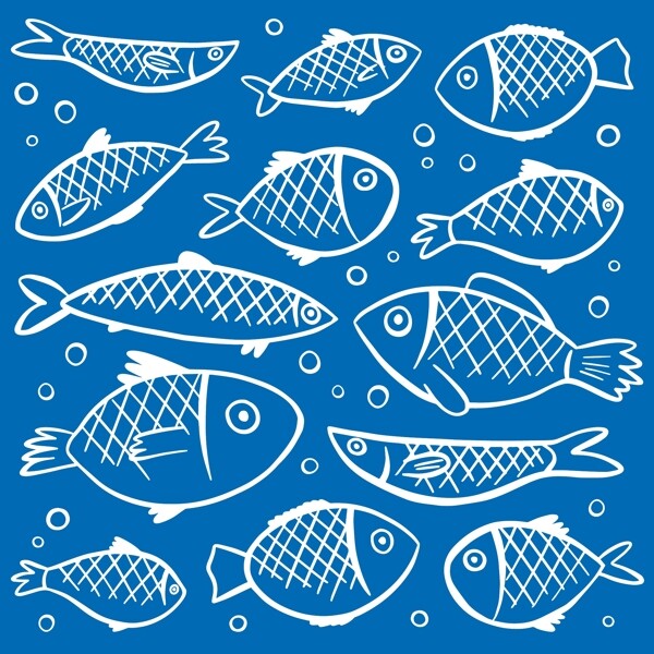 各種魚裝飾圖案藍(lán)色背景