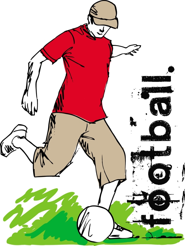足球運動員踢的球矢量插畫