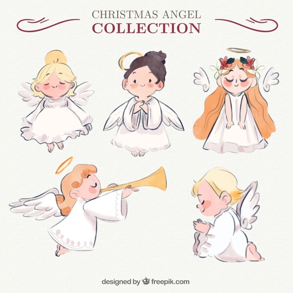 卡通五个可爱的天使