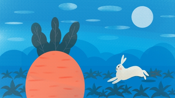 花好月圆玉兔找萝卜儿童节日插画