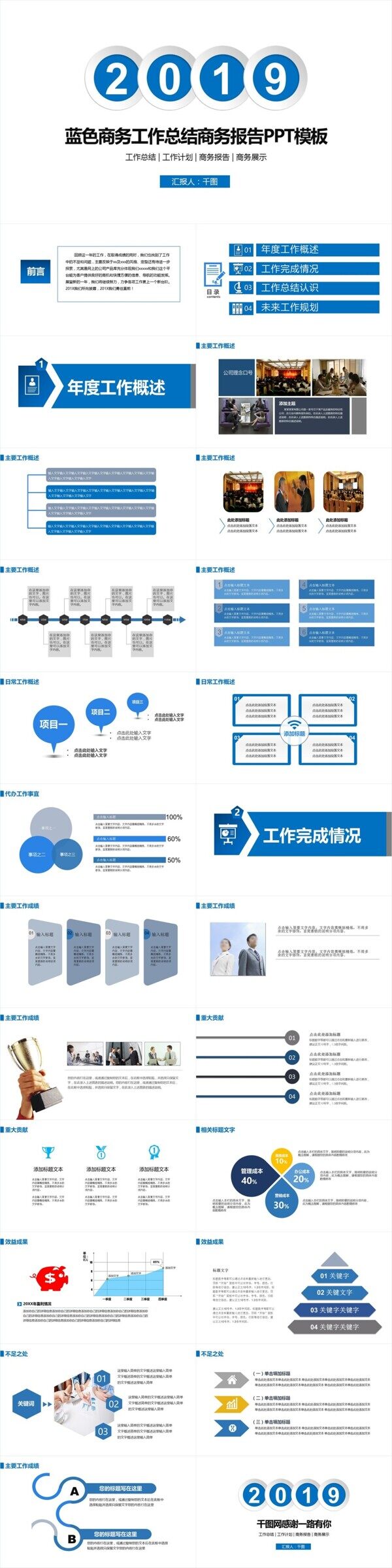 蓝色商务工作总结商务报告PPT模板