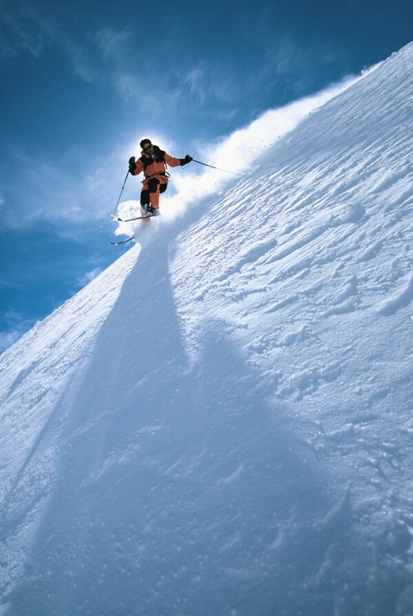 飞速下滑的滑雪运动员图片