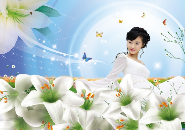 百合花中的女人圖片