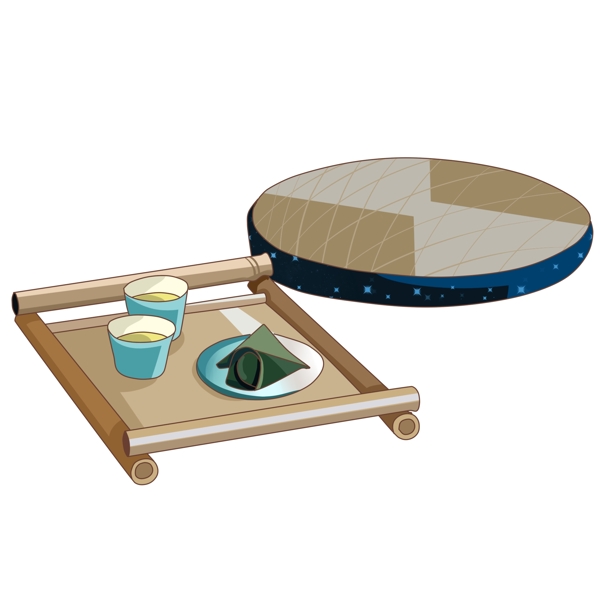 日本坐垫木桌插画