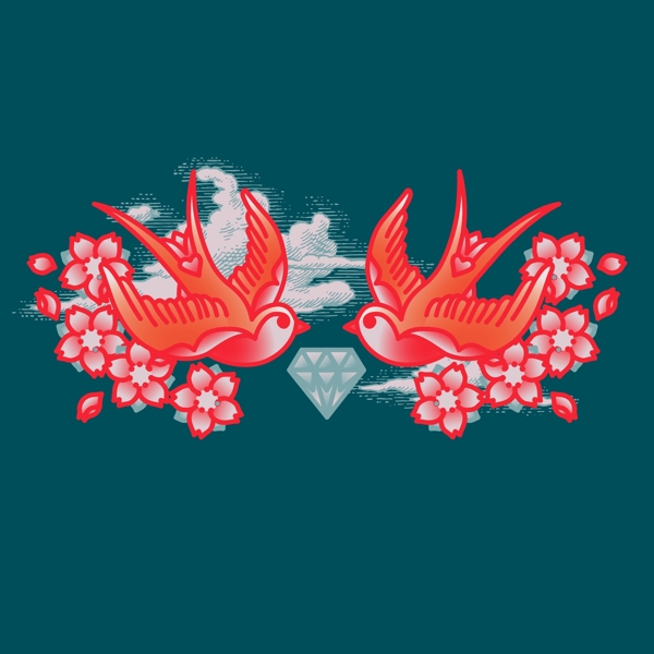 印花矢量圖動(dòng)物鳥植物花朵免費(fèi)素材