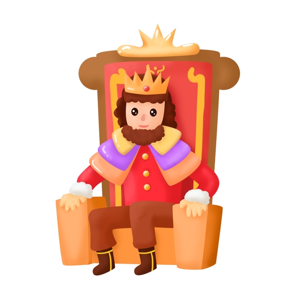 手绘风可爱卡通西方国王坐姿王座人物元素
