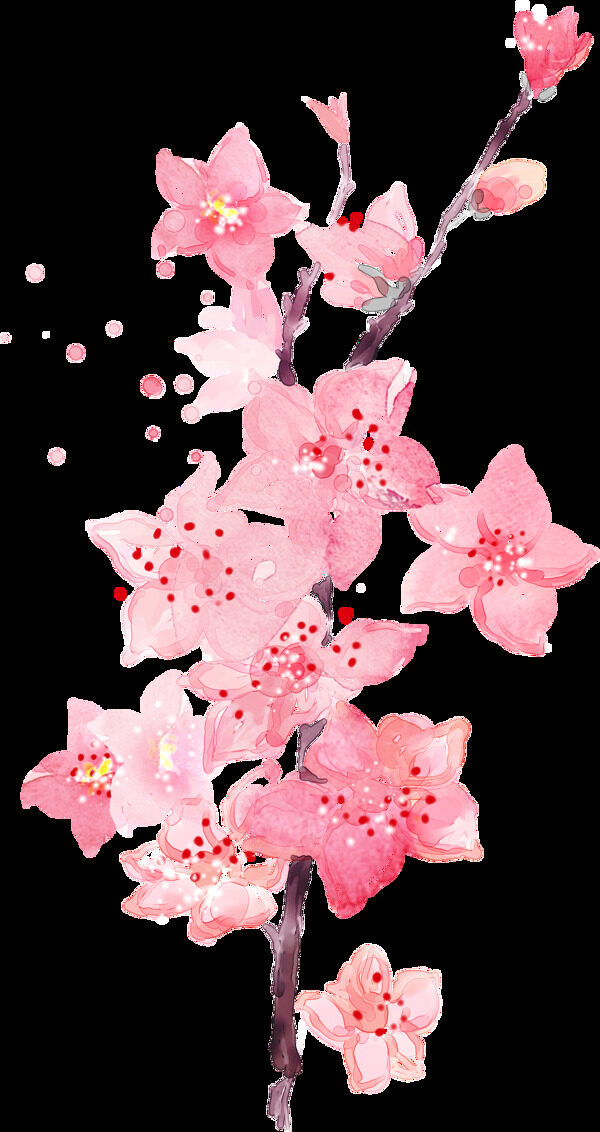 粉色水墨花png元素素材
