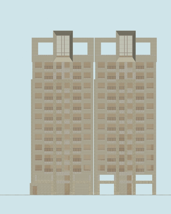 三組高層兩棟住宅樓模型