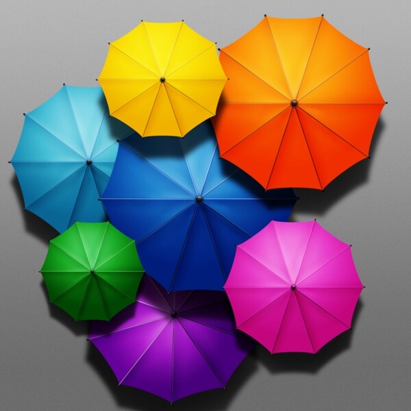 彩色雨伞顶视图