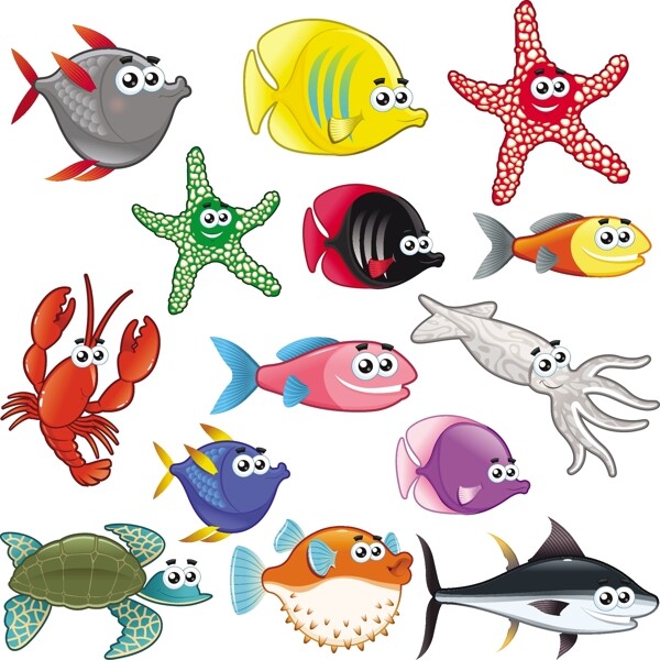 卡通海洋生物鱼类矢量素材