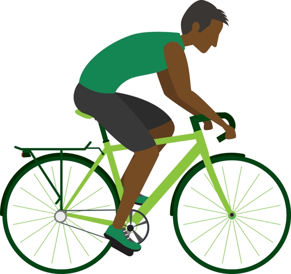 手绘骑单车的皮肤黝黑的男性青年运动员