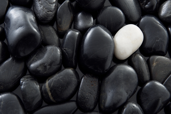 许多黑色石子和一个白色石子图片