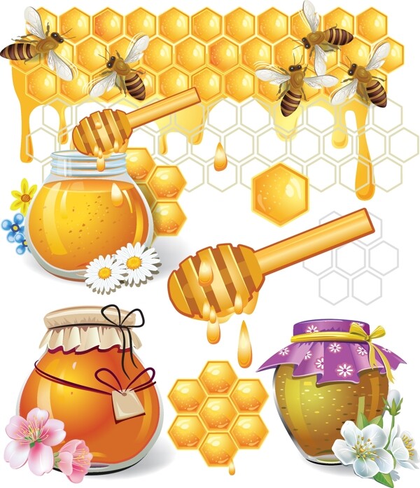 可爱蜂蜜蜂巢矢量素材