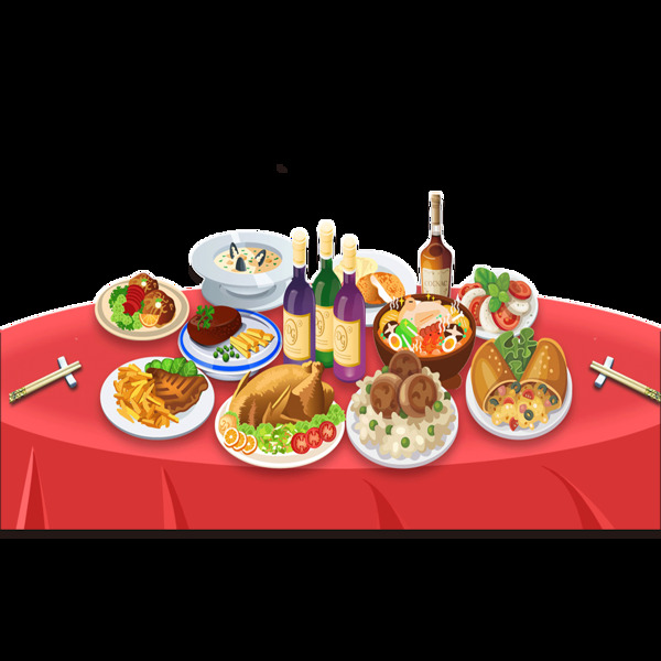 卡通餐桌吃飯團(tuán)圓喜慶png素材
