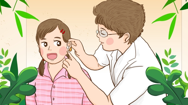 国际残疾人节医生给女孩戴助听器测试听力