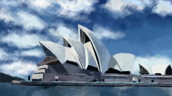 手绘世界旅游日悉尼歌剧院风光建筑插画