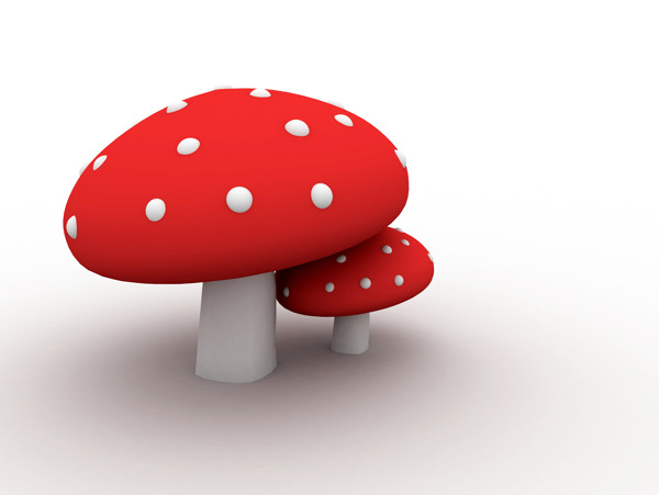 红色的有毒蘑菇白色隔离