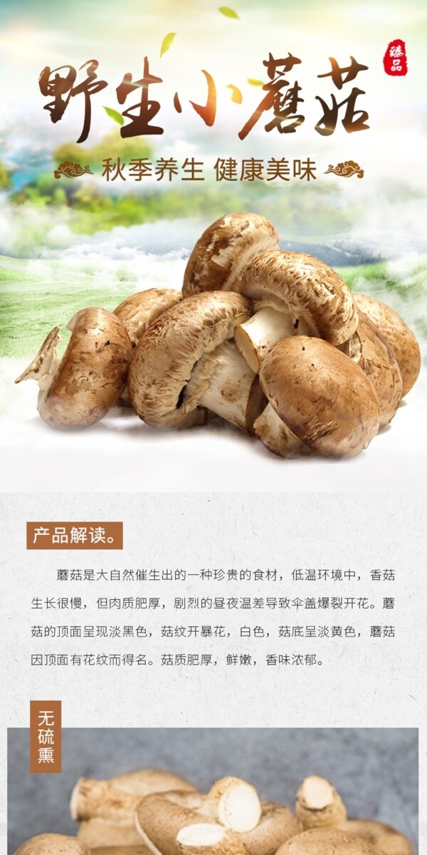 电商中国风秋季养生蘑菇详情页模板