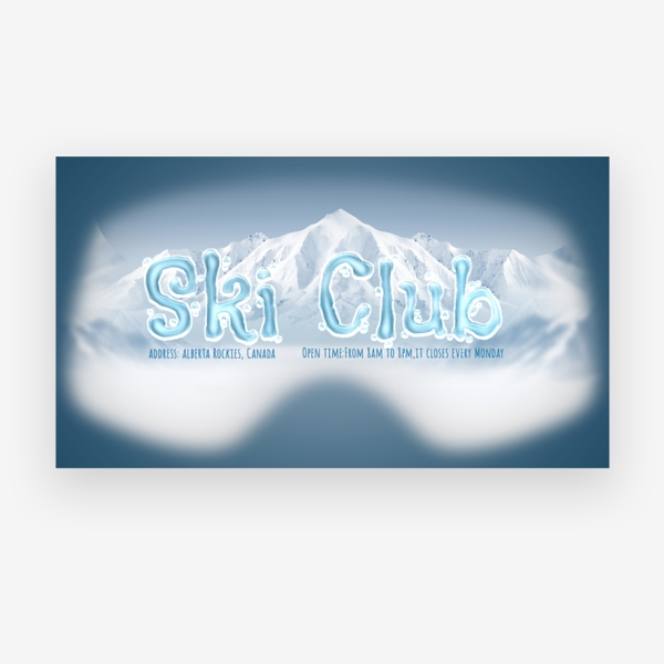 美丽的雪山与滑雪俱乐部的美丽旗帜