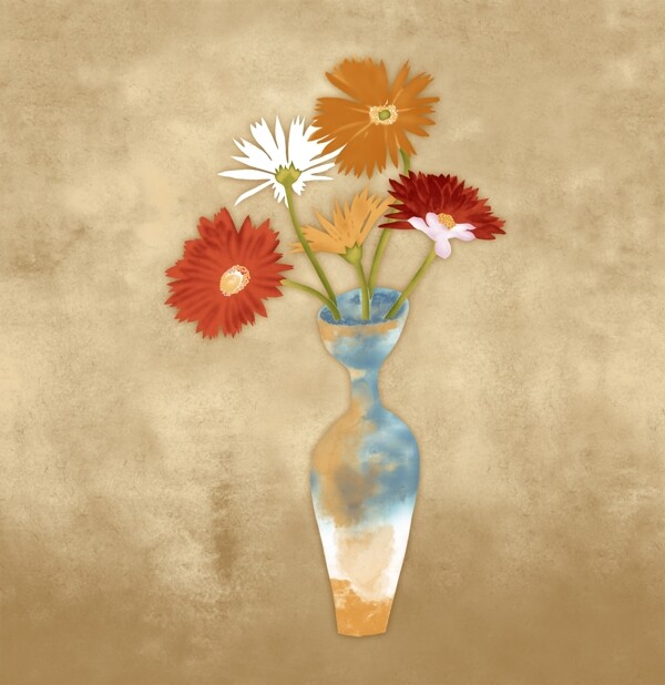 油画质感花瓶