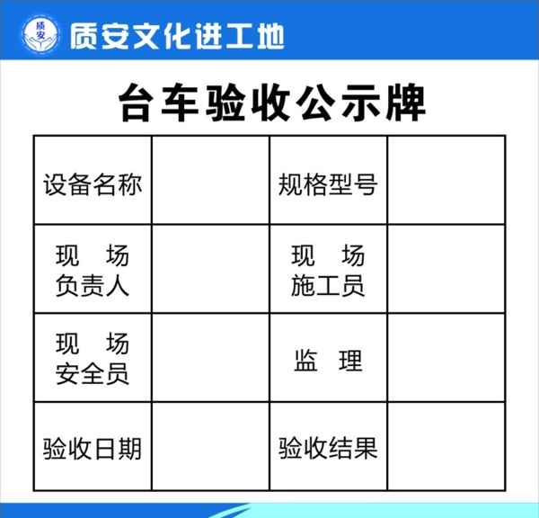 臺車驗收公示牌