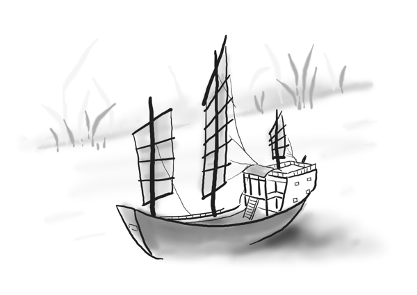中国水墨古风船只