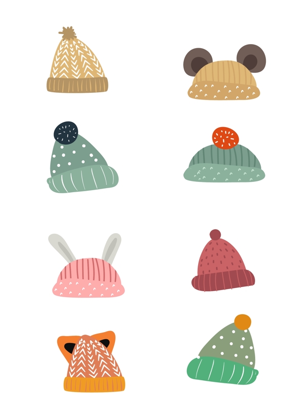 帽子冬天可爱毛线手绘矢量冬季卡通