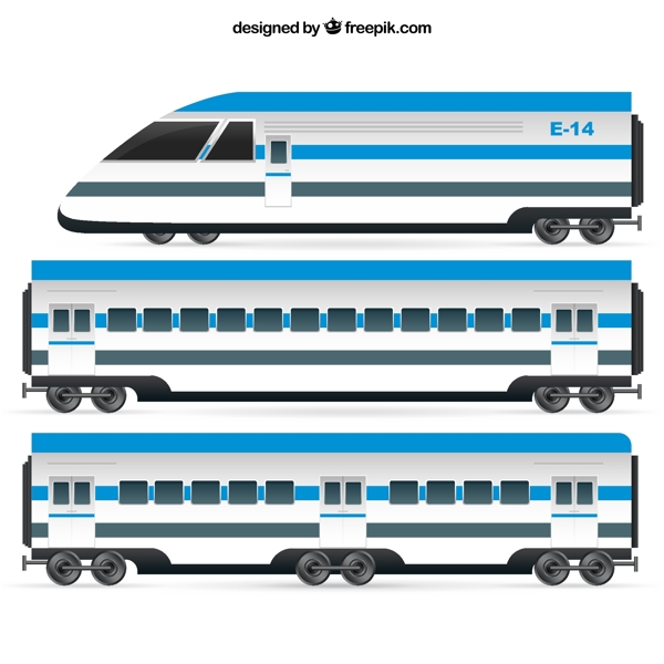 蓝色火车车头和车厢矢量素材