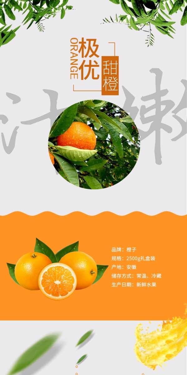清新时尚简约风格橙子水果详情页