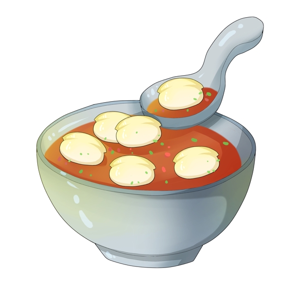 手绘立冬美食一碗汤水饺插画