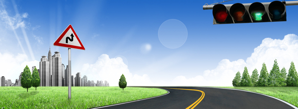 科技藍色清新公路背景banner