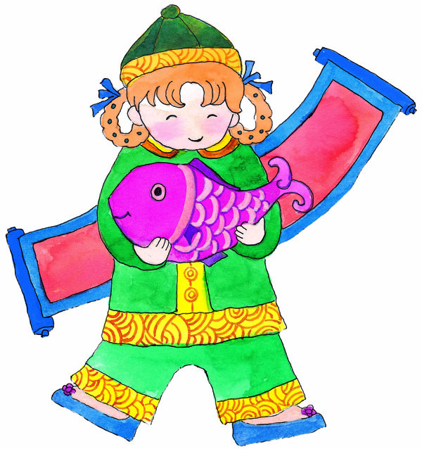 抱著魚的小女孩