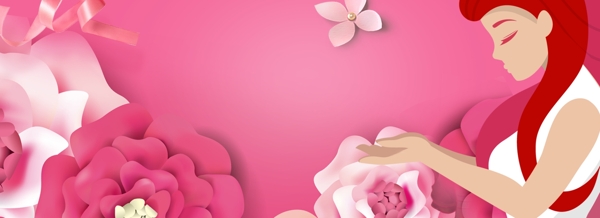 粉色清新立体花朵母亲节人物背景