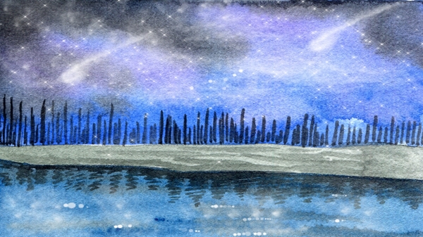 唯美流星星空插畫