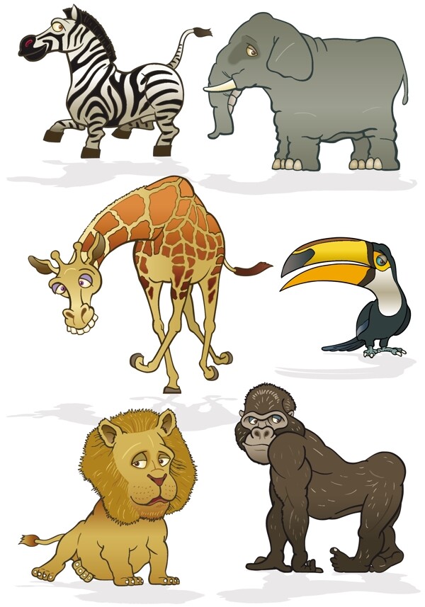 动物矢量搞怪动物熊猫大象长颈鹿斑马狮子大猩猩图片