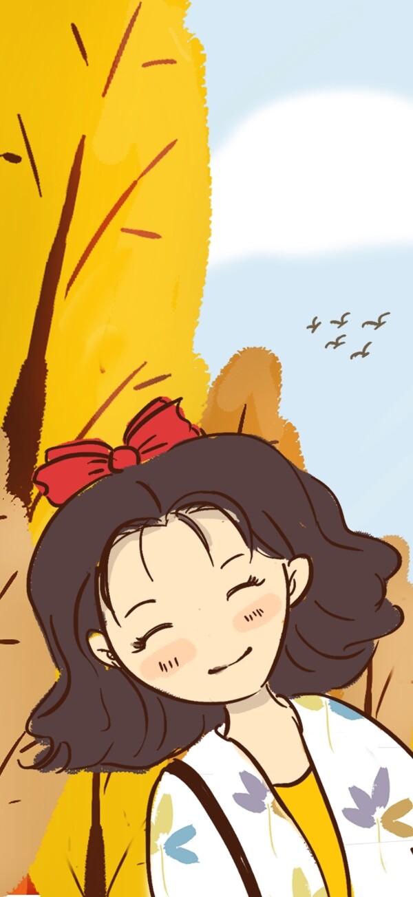 秋天你好小女孩原創(chuàng)插畫