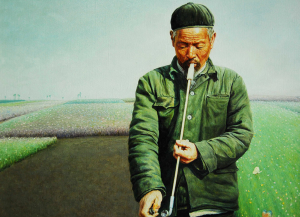 油畫抽煙的男人圖片