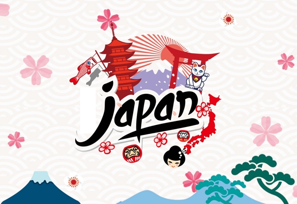手绘日本旅游广告背景