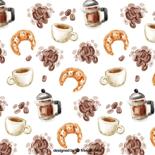 咖啡豆和羊角水彩画图案