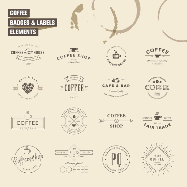 16款简洁咖啡标签矢量素材