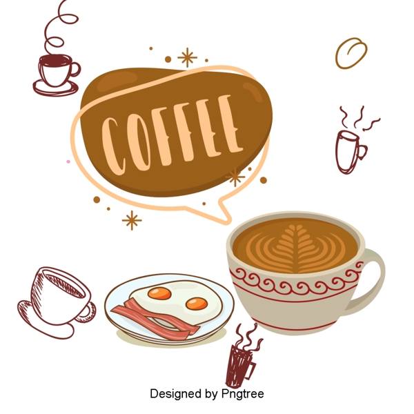 漂亮的卡通可爱的手绘咖啡食品饮料甜点